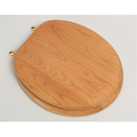 Plumbing Technologies Plumbing Technologies 5F1R2-17BR Designer Solid Round Oak Wood Toilet Seat with Polished Brass Hinges; Natural Red Oak 5F1R2-17BR